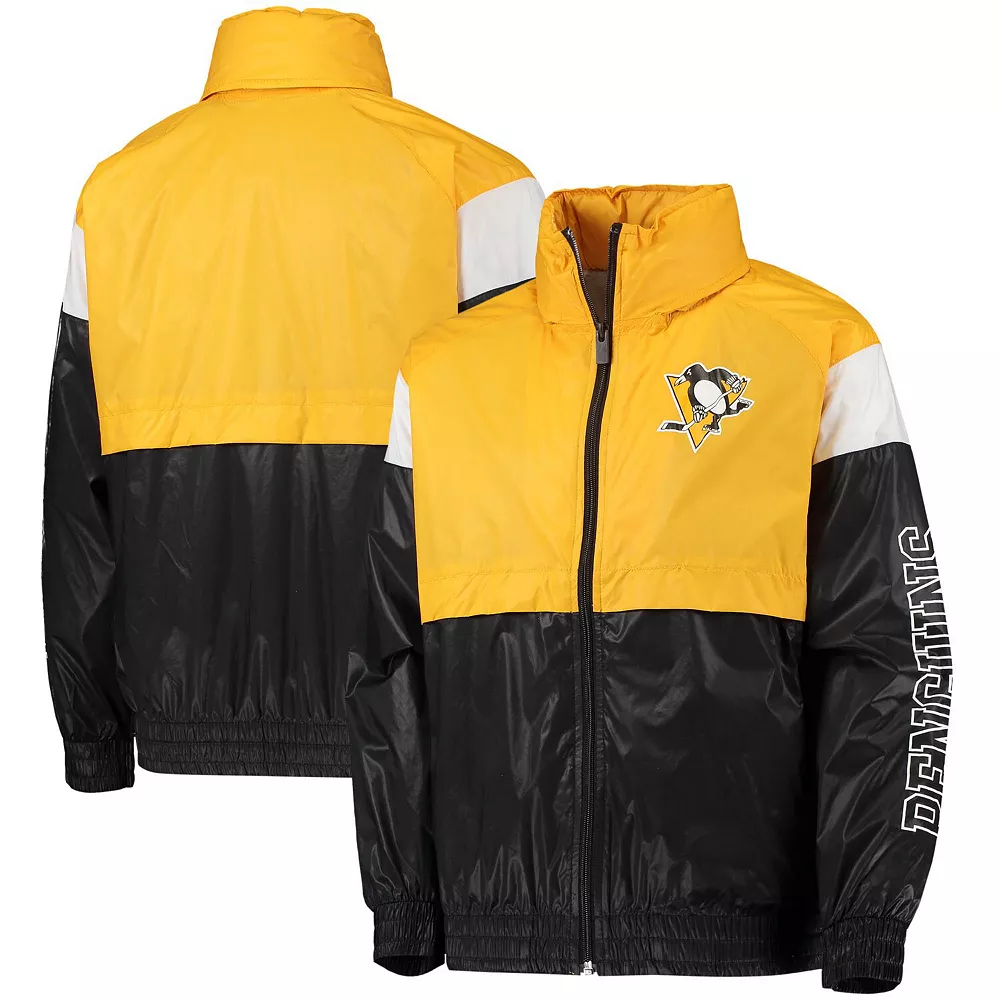 Youth Gold/Black Pittsburgh Penguins Goal Line Full-Zip Hoodie Windbreaker Jacket 1 Youth Gold/Black Pittsburgh Penguins Goal Line Full-Zip Hoodie Windbreaker Jacket