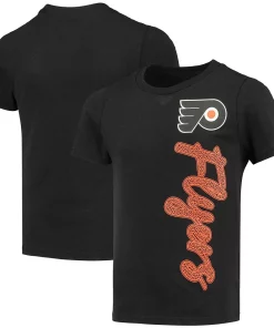 Alternative view of Girls Youth Black Philadelphia Flyers Chenille Script T-Shirt