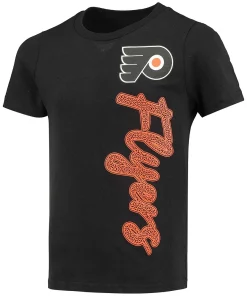 Girls Youth Black Philadelphia Flyers Chenille Script T-Shirt 5 Girls Youth Black Philadelphia Flyers Chenille Script T-Shirt -MLB Shop 5630595 ALT2