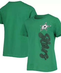 Girls Youth Kelly Green Dallas Stars Chenille Script T-Shirt -MLB Shop 5630789 ALT