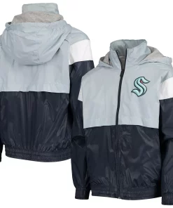 Youth Light Blue/Deep Sea Blue Seattle Kraken Goal Line Full-Zip Hoodie Windbreaker Jacket