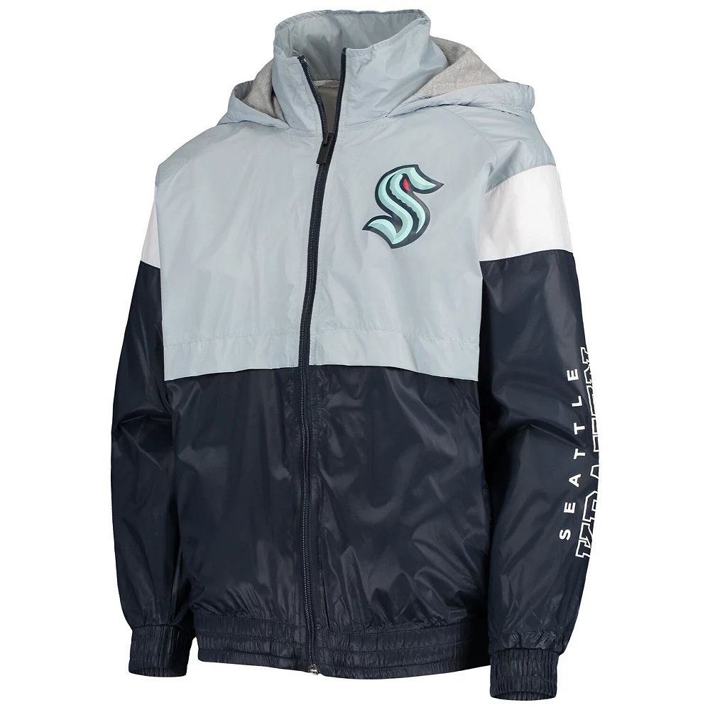 Youth Light Blue/Deep Sea Blue Seattle Kraken Goal Line Full-Zip Hoodie Windbreaker Jacket 2 Youth Light Blue/Deep Sea Blue Seattle Kraken Goal Line Full-Zip Hoodie Windbreaker Jacket - Image 2