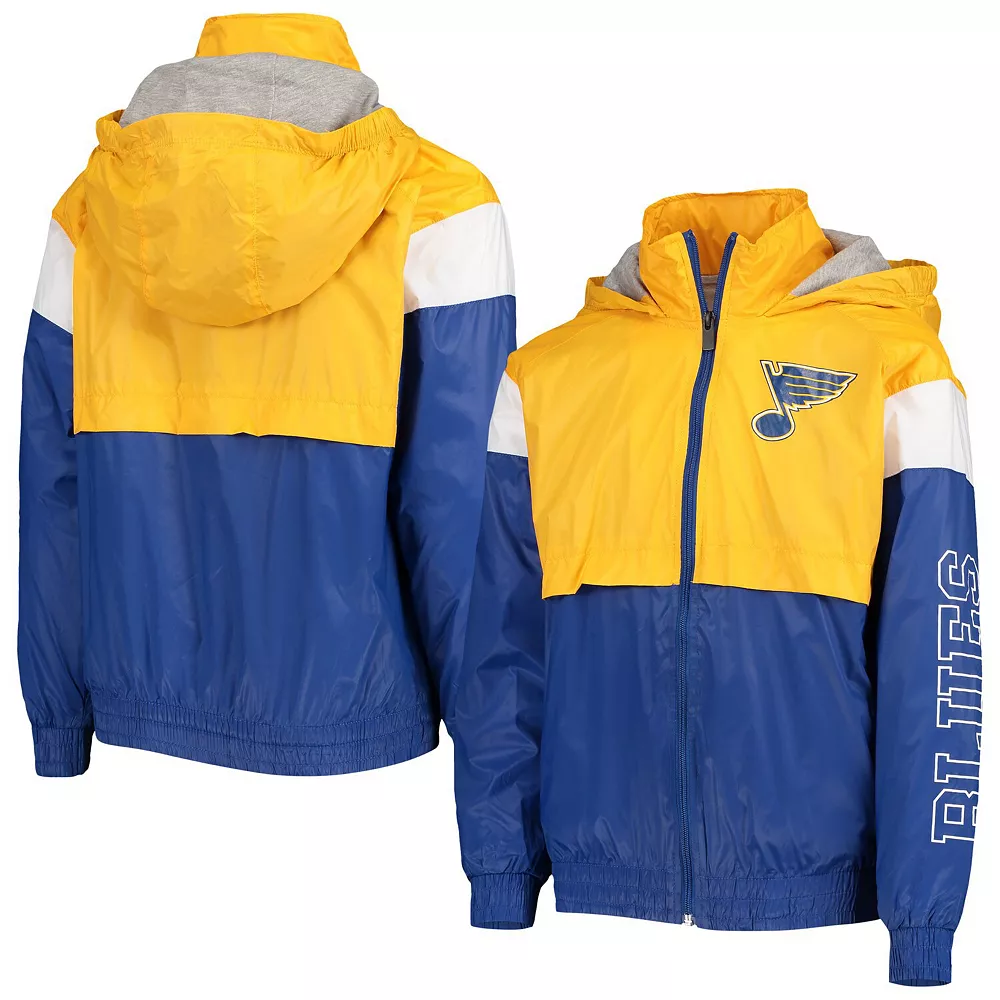 Youth Gold/Blue St. Louis Blues Goal Line Full-Zip Hoodie Windbreaker Jacket 2 Youth Gold/Blue St. Louis Blues Goal Line Full-Zip Hoodie Windbreaker Jacket - Image 2
