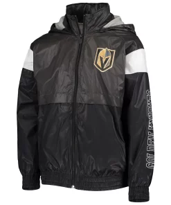 Youth Charcoal/Black Vegas Golden Knights Goal Line Full-Zip Hoodie Windbreaker Jacket -MLB Shop 5631505 ALT2