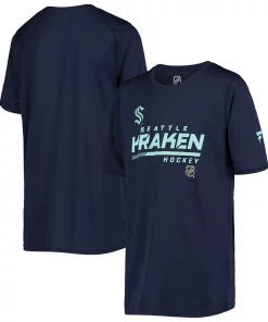 Girls Youth Deep Sea Blue Seattle Kraken Chenille Script T-Shirt