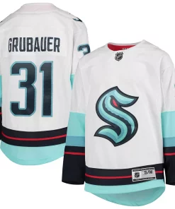 Youth Philipp Grubauer White Seattle Kraken Away Premier Player Jersey -MLB Shop 5680378 ALT