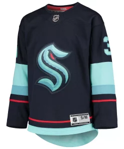 Youth Philipp Grubauer Deep Sea Blue Seattle Kraken Home Premier Player Jersey -MLB Shop 5681700 ALT2