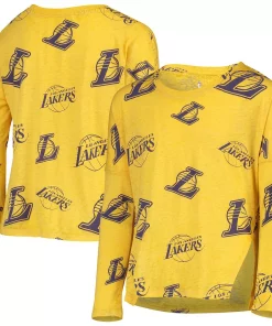 Girls Youth Gold Los Angeles Lakers Back in Action Long Sleeve T-Shirt