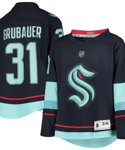 Alternative view of Youth Philipp Grubauer Deep Sea Blue Seattle Kraken Home Replica Player Jersey