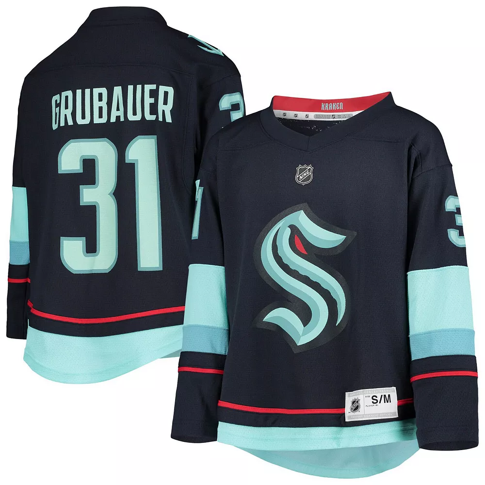 Youth Philipp Grubauer Deep Sea Blue Seattle Kraken Home Replica Player Jersey 2 Youth Philipp Grubauer Deep Sea Blue Seattle Kraken Home Replica Player Jersey - Image 2