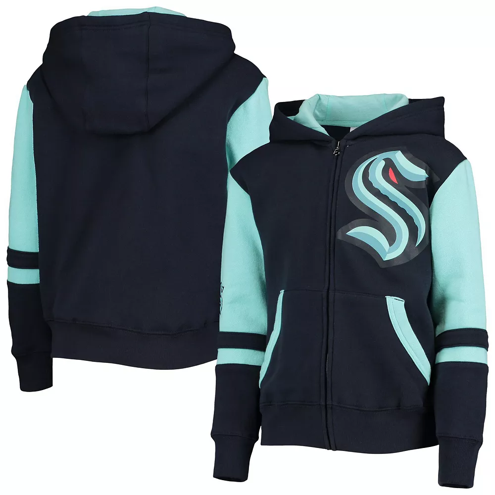 Youth Deep Sea Blue Seattle Kraken Faceoff Color-Blocked Full-Zip Hoodie 2 Youth Deep Sea Blue Seattle Kraken Faceoff Color-Blocked Full-Zip Hoodie - Image 2