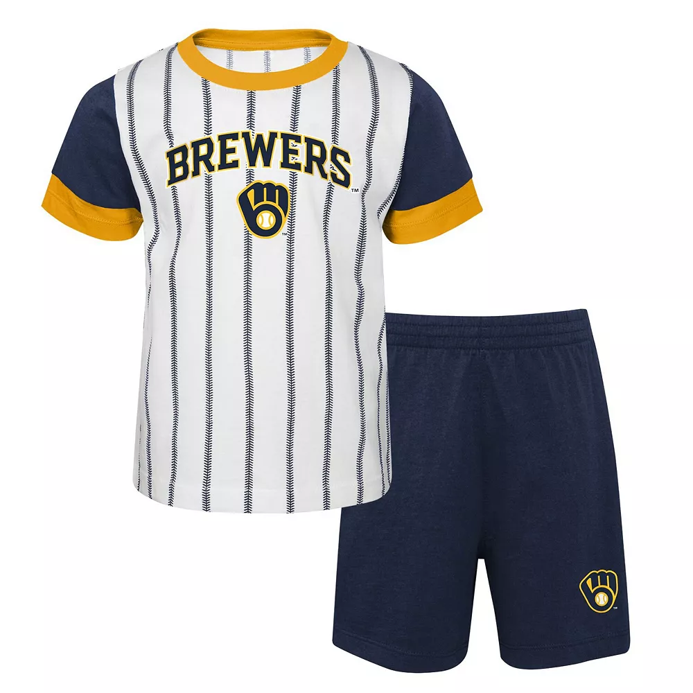 Toddler White/Navy Milwaukee Brewers Position Player T-Shirt & Shorts Set 2 Toddler White/Navy Milwaukee Brewers Position Player T-Shirt & Shorts Set - Image 2