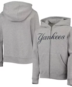 Youth Heathered Gray New York Yankees Wordmark Full-Zip Hoodie -MLB Shop 5752045 ALT
