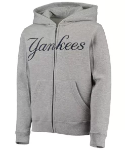 Youth Heathered Gray New York Yankees Wordmark Full-Zip Hoodie -MLB Shop 5752045 ALT2