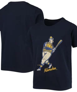 Alternative view of Youth Navy Milwaukee Brewers Cooperstown Collection Paint The Black T-Shirt