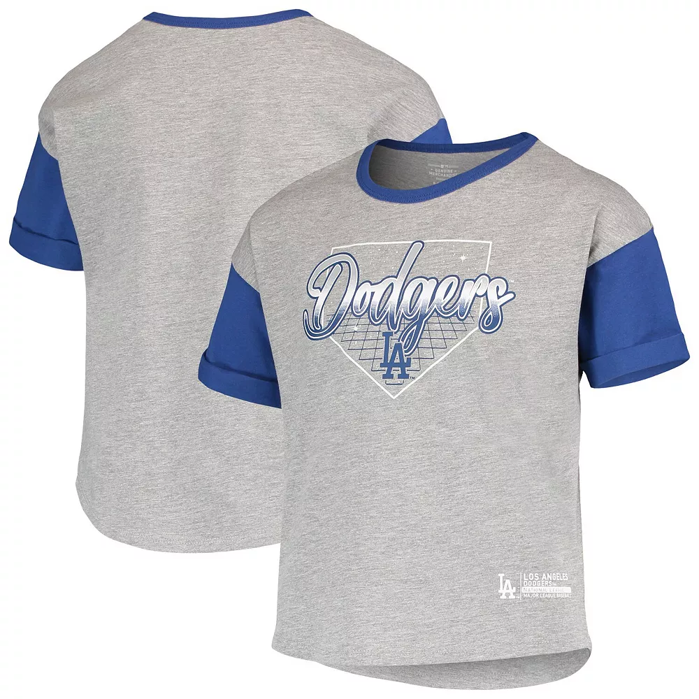 Girls Youth Heathered Gray Los Angeles Dodgers Bleachers T-Shirt 1 Girls Youth Heathered Gray Los Angeles Dodgers Bleachers T-Shirt