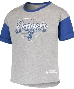 Alternative view of Girls Youth Heathered Gray Los Angeles Dodgers Bleachers T-Shirt