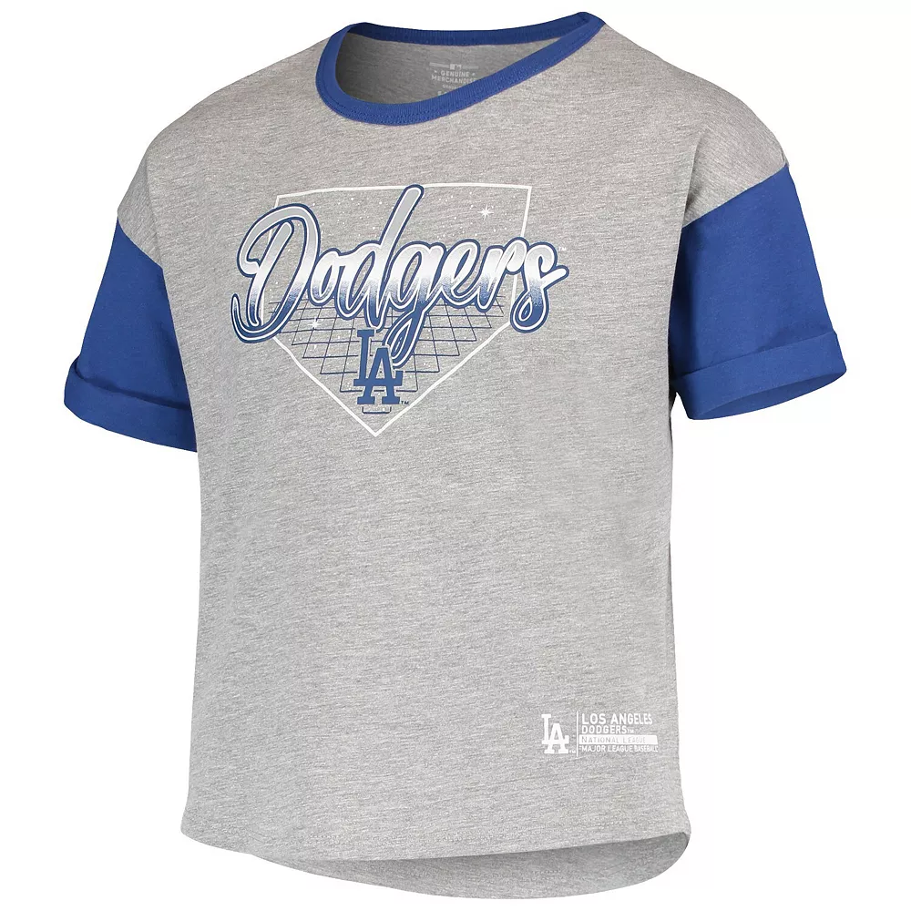 Girls Youth Heathered Gray Los Angeles Dodgers Bleachers T-Shirt 2 Girls Youth Heathered Gray Los Angeles Dodgers Bleachers T-Shirt - Image 2