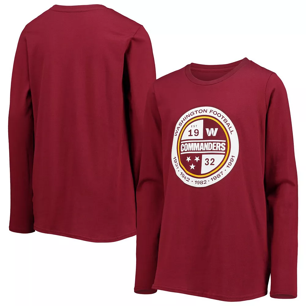 Youth Burgundy Washington Commanders Secondary Logo Long Sleeve T-Shirt 1 Youth Burgundy Washington Commanders Secondary Logo Long Sleeve T-Shirt