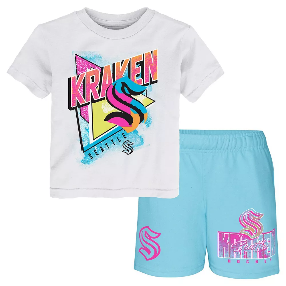 Preschool White/Light Blue Seattle Kraken Wave Breaker T-Shirt & Shorts Set 2 Preschool White/Light Blue Seattle Kraken Wave Breaker T-Shirt & Shorts Set - Image 2