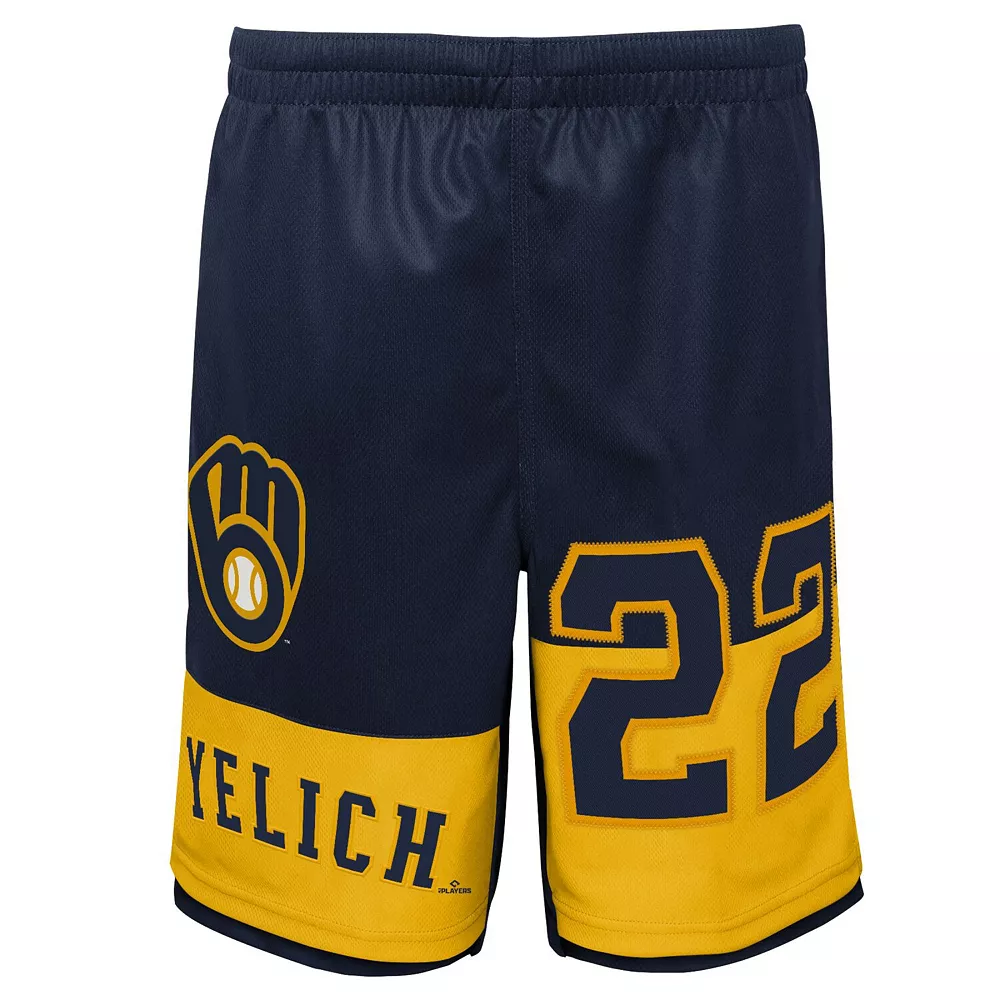 Youth Christian Yelich Navy Milwaukee Brewers Pandemonium Name & Number Shorts 3 Youth Christian Yelich Navy Milwaukee Brewers Pandemonium Name & Number Shorts - Image 3