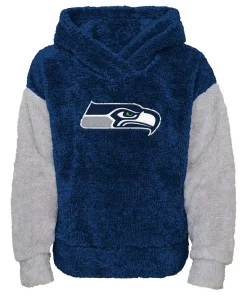 Girls Youth College Navy/Gray Seattle Seahawks Game Time Teddy Fleece Pullover Hoodie