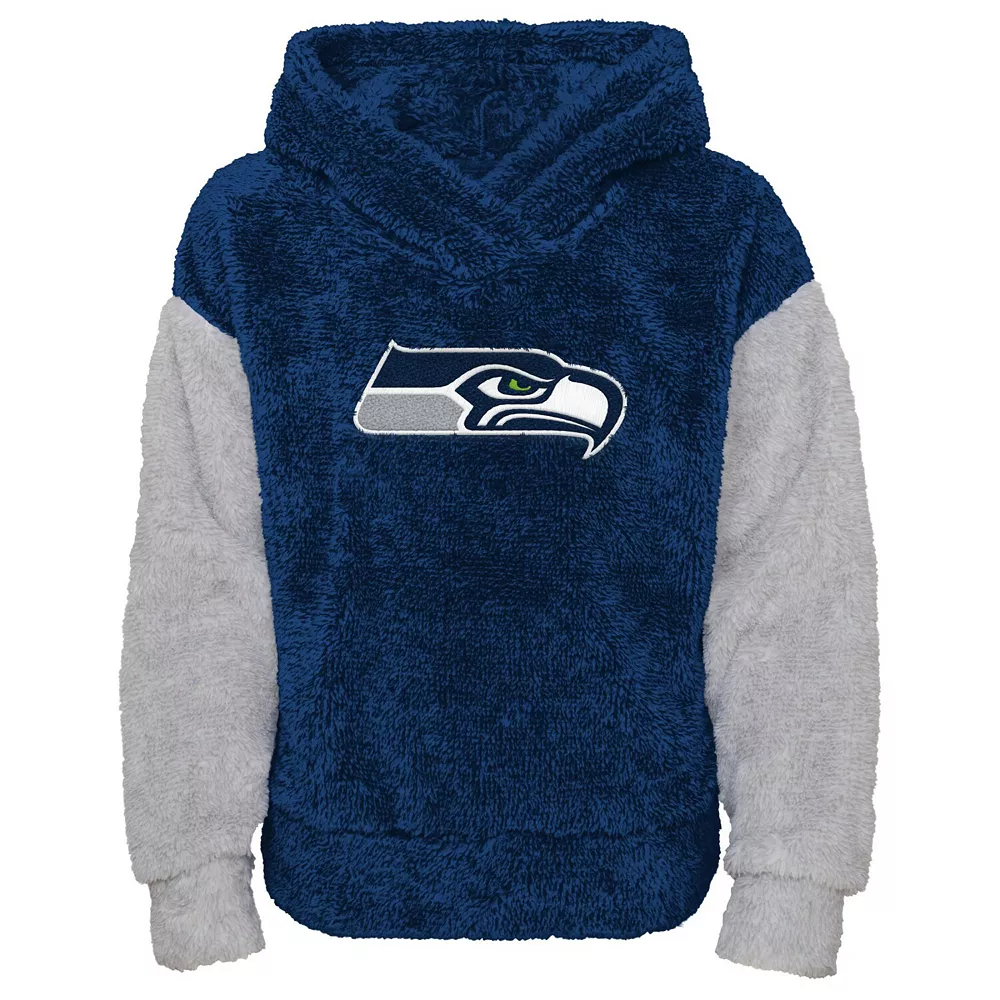 Girls Youth College Navy/Gray Seattle Seahawks Game Time Teddy Fleece Pullover Hoodie 1 Girls Youth College Navy/Gray Seattle Seahawks Game Time Teddy Fleece Pullover Hoodie