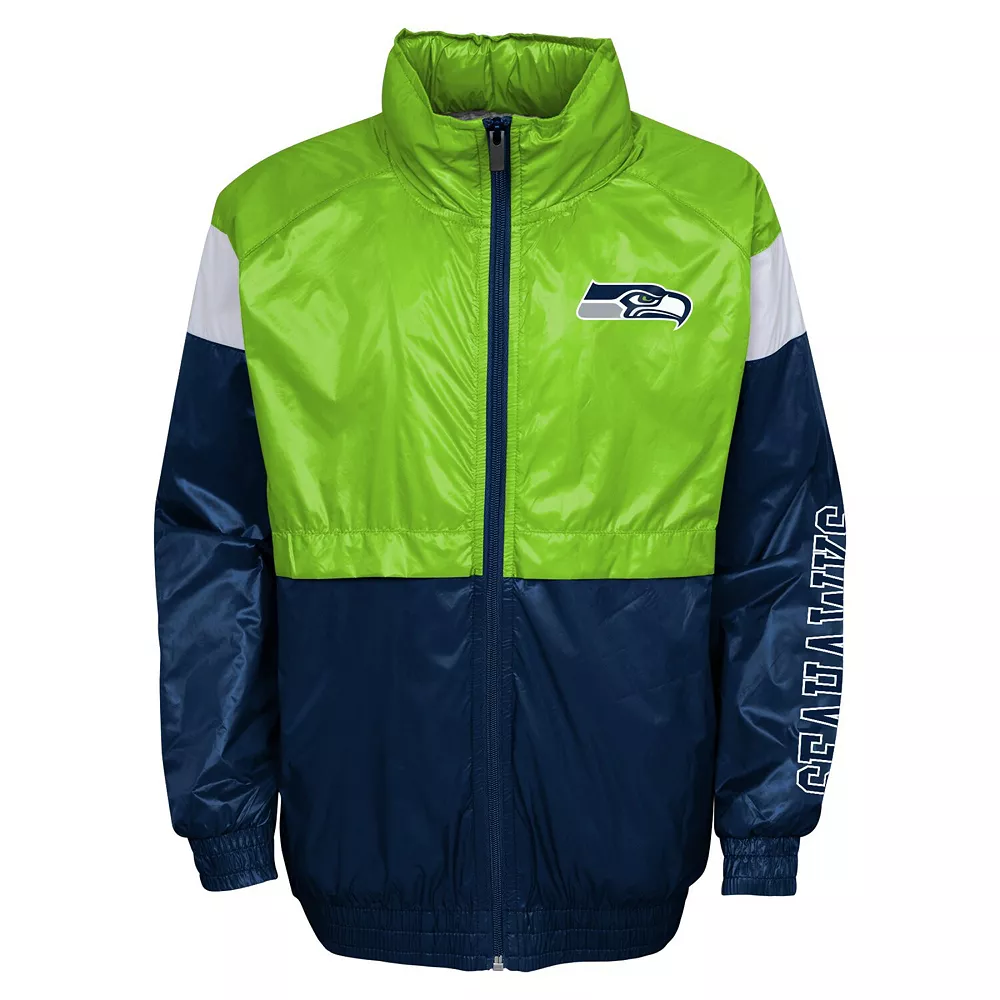 Youth Neon Green/College Navy Seattle Seahawks Goal Line Stance Full-Zip Hoodie Windbreaker 3 Youth Neon Green/College Navy Seattle Seahawks Goal Line Stance Full-Zip Hoodie Windbreaker - Image 3