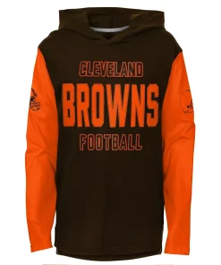 Youth Brown Cleveland Browns Heritage Long Sleeve Hoodie T-Shirt