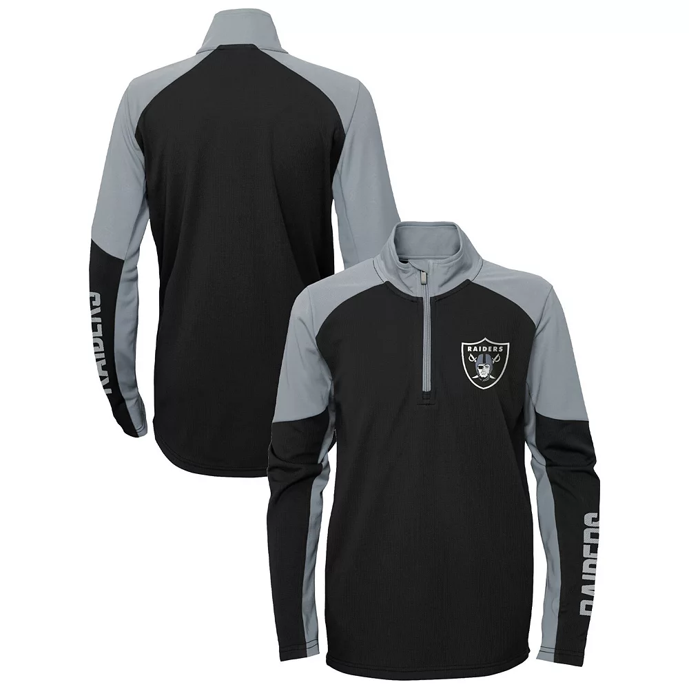 Youth Black/Silver Las Vegas Raiders Audible Quarter-Zip Jacket 1 Youth Black/Silver Las Vegas Raiders Audible Quarter-Zip Jacket