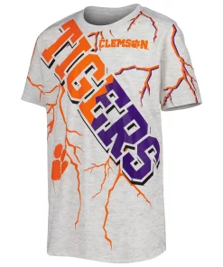 Youth Ash Clemson Tigers Highlight Lightning Print T-Shirt -MLB Shop 5935584 ALT2