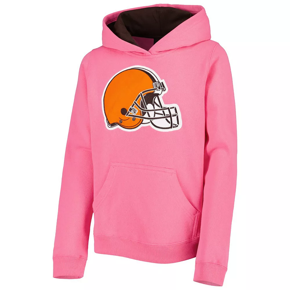 Girls Youth Pink Cleveland Browns Prime Pullover Hoodie 3 Girls Youth Pink Cleveland Browns Prime Pullover Hoodie - Image 3