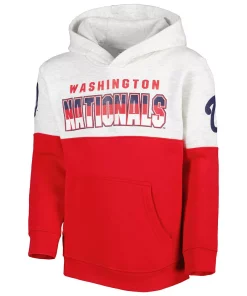 Youth Heather Gray/Red Washington Nationals Playmaker Pullover Hoodie -MLB Shop 5936817 ALT2