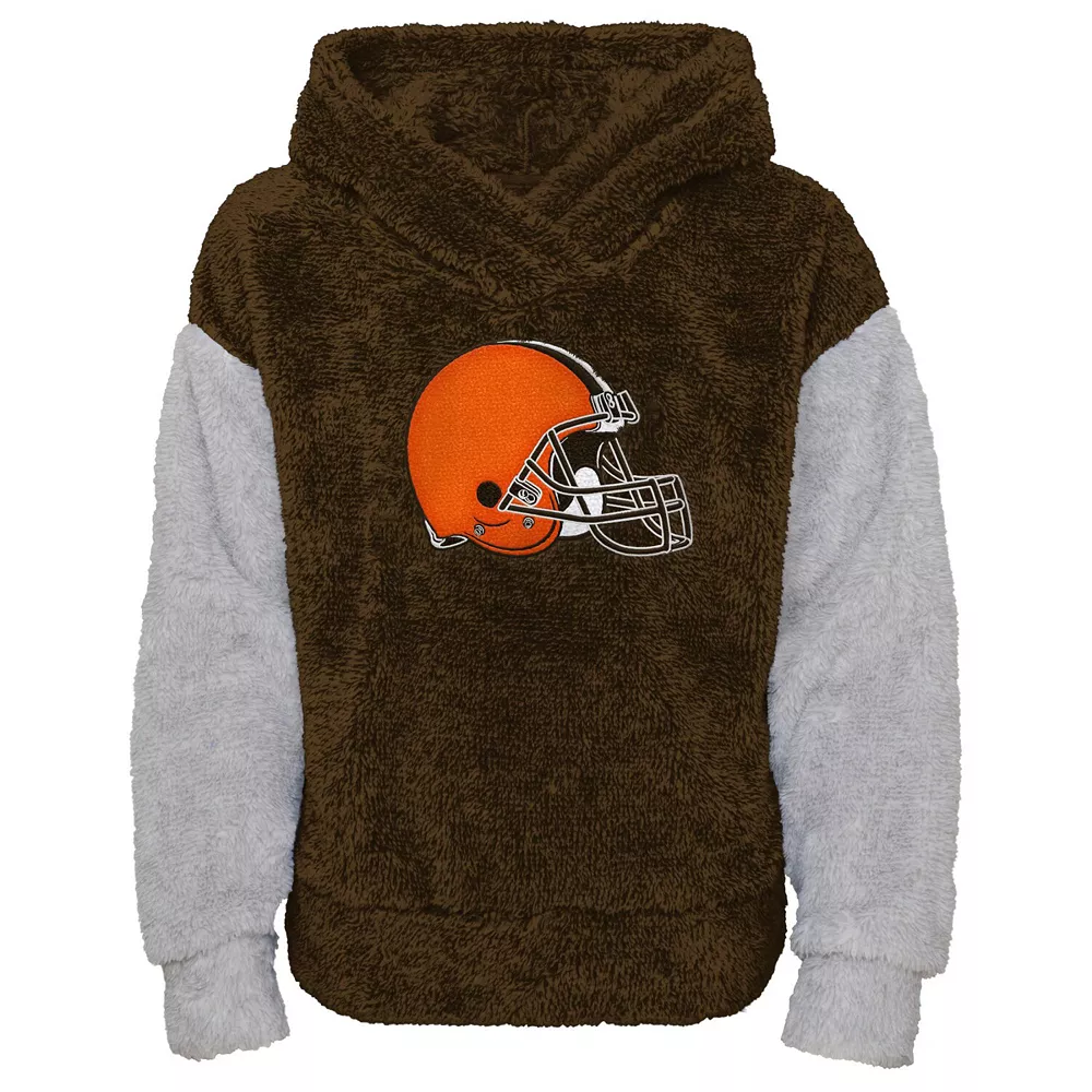 Girls Youth Brown/Gray Cleveland Browns Game Time Teddy Fleece Pullover Hoodie 1 Girls Youth Brown/Gray Cleveland Browns Game Time Teddy Fleece Pullover Hoodie