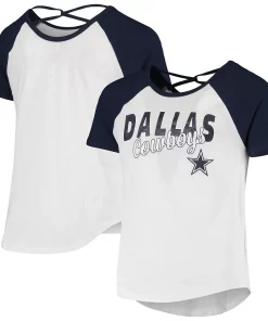 Alternative view of Girls Youth Navy/White Dallas Cowboys Game Day Crossback Raglan T-Shirt