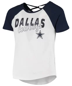 Girls Youth Navy/White Dallas Cowboys Game Day Crossback Raglan T-Shirt -MLB Shop 5943610 ALT2