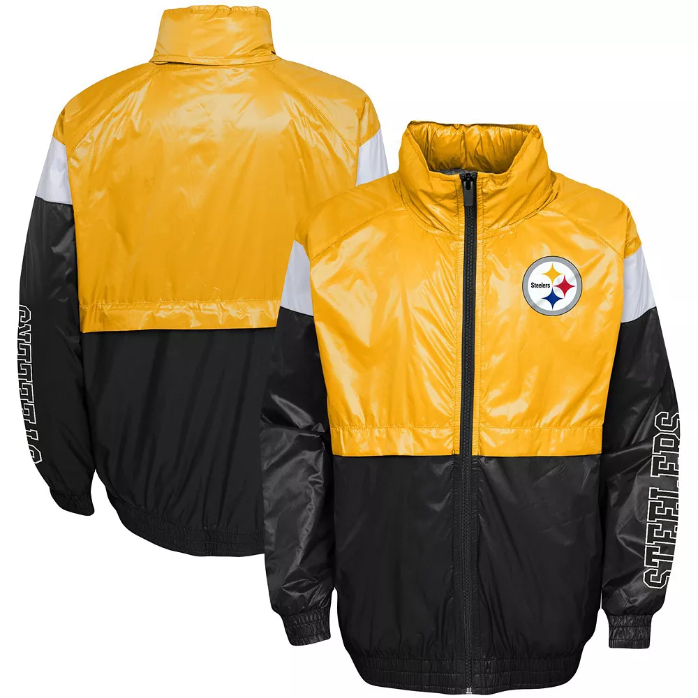 Youth Gold/Black Pittsburgh Steelers Goal Line Stance Full-Zip Hoodie Windbreaker 2 Youth Gold/Black Pittsburgh Steelers Goal Line Stance Full-Zip Hoodie Windbreaker - Image 2
