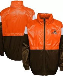 Youth Orange/Brown Cleveland Browns Goal Line Stance Full-Zip Hoodie Windbreaker -MLB Shop 5951292 ALT