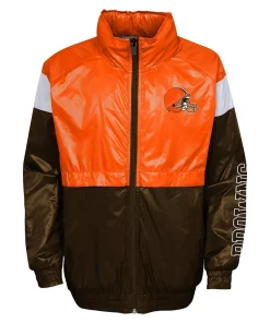 Youth Orange/Brown Cleveland Browns Goal Line Stance Full-Zip Hoodie Windbreaker -MLB Shop 5951292 ALT2