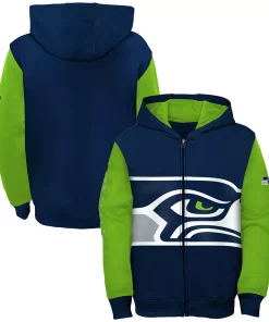Alternative view of Youth College Navy/Neon Green Seattle Seahawks Poster Board Full-Zip Hoodie