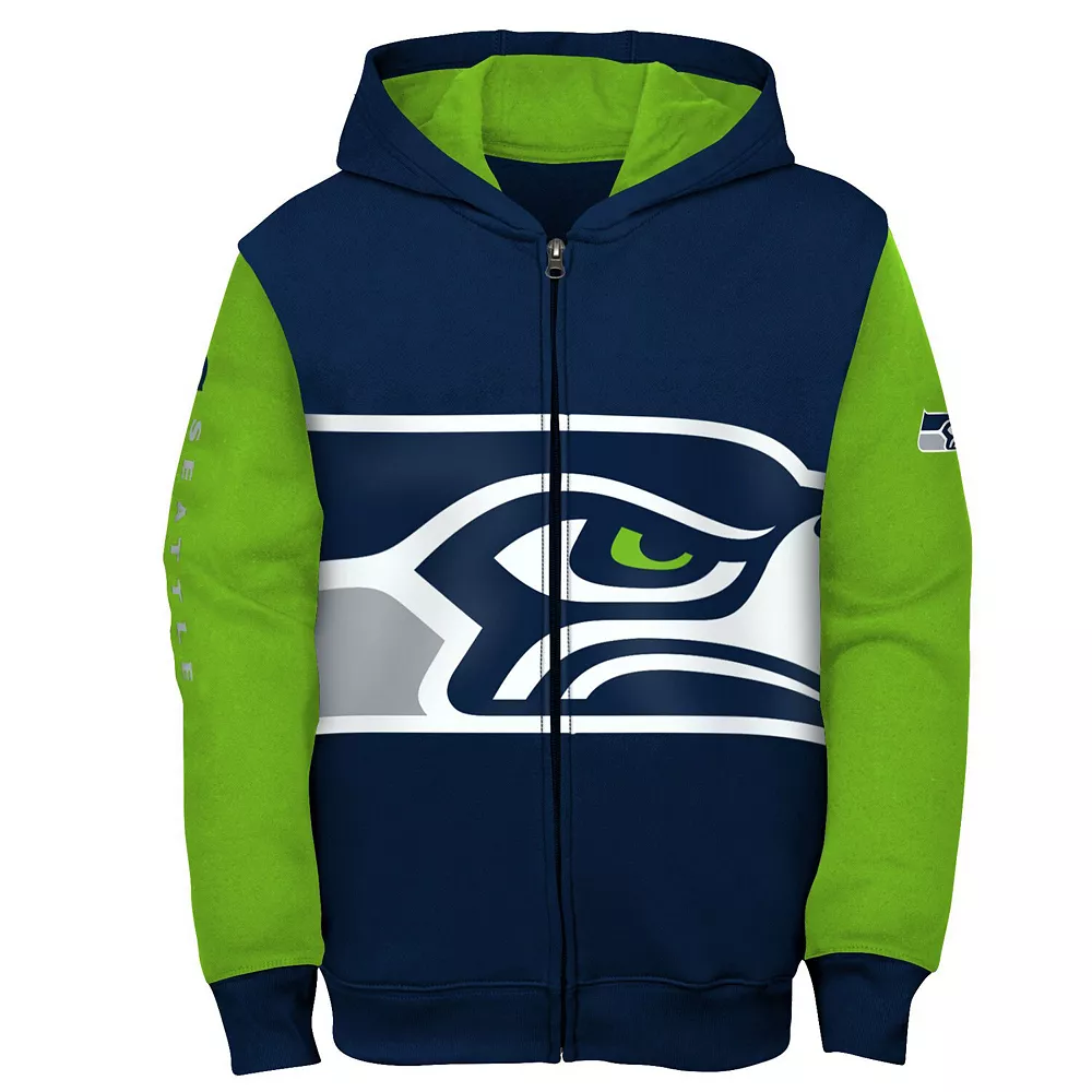 Youth College Navy/Neon Green Seattle Seahawks Poster Board Full-Zip Hoodie 3 Youth College Navy/Neon Green Seattle Seahawks Poster Board Full-Zip Hoodie - Image 3