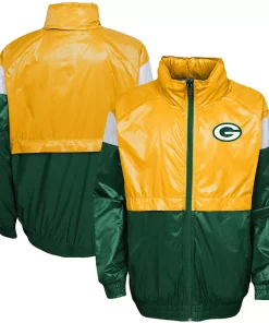 Youth Gold/Green Green Bay Packers Goal Line Stance Full-Zip Hoodie Windbreaker