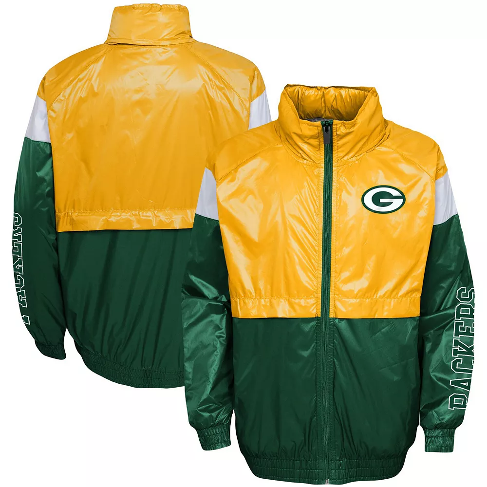 Youth Gold/Green Green Bay Packers Goal Line Stance Full-Zip Hoodie Windbreaker 1 Youth Gold/Green Green Bay Packers Goal Line Stance Full-Zip Hoodie Windbreaker