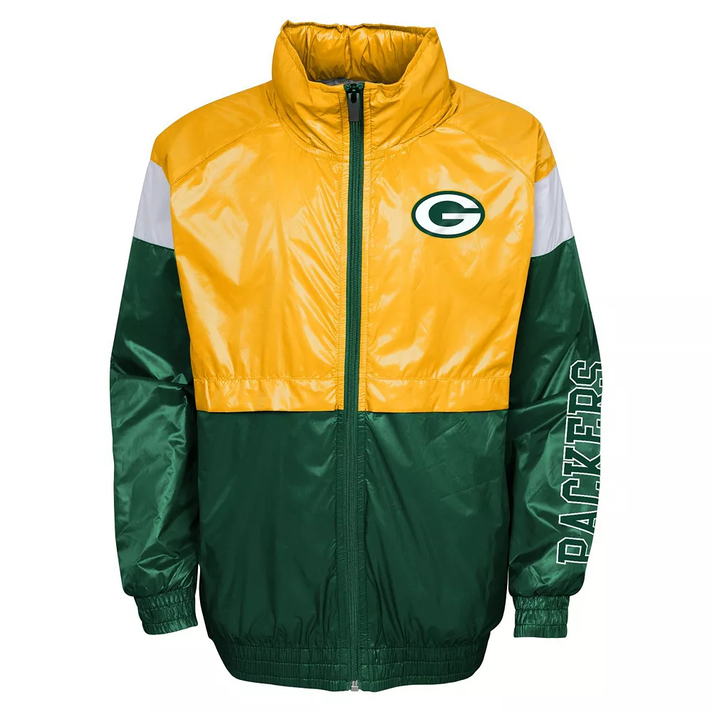 Youth Gold/Green Green Bay Packers Goal Line Stance Full-Zip Hoodie Windbreaker 3 Youth Gold/Green Green Bay Packers Goal Line Stance Full-Zip Hoodie Windbreaker - Image 3