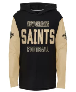 Youth Black New Orleans Saints Heritage Long Sleeve Hoodie T-Shirt