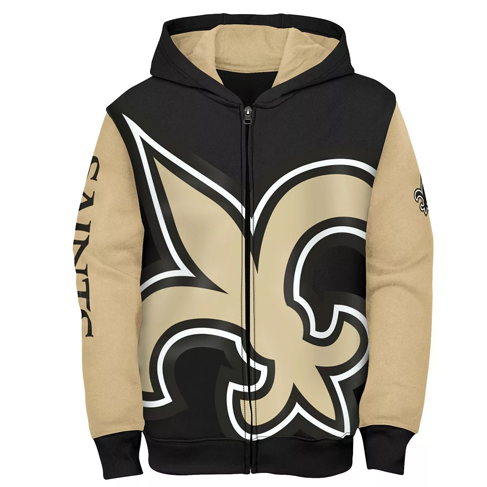 Youth Black/Gold New Orleans Saints Poster Board Full-Zip Hoodie 3 Youth Black/Gold New Orleans Saints Poster Board Full-Zip Hoodie - Image 3