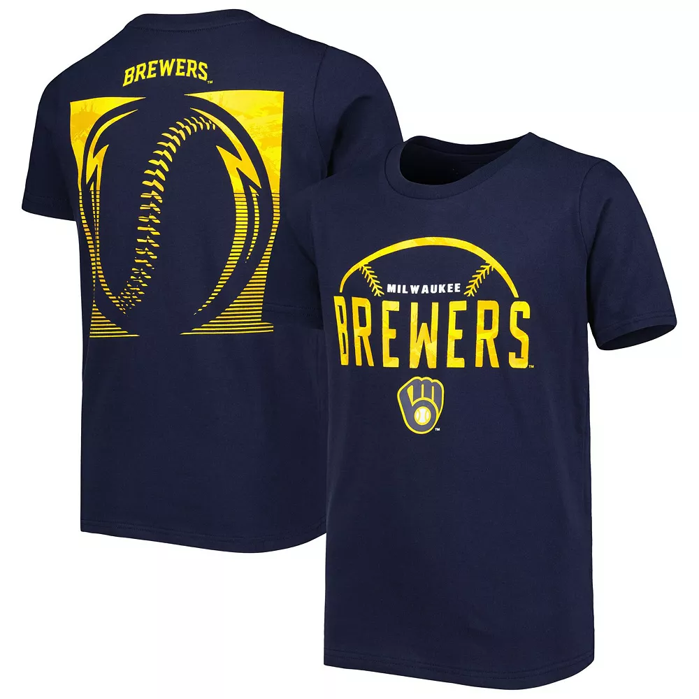 Youth Navy Milwaukee Brewers Blitz Ball T-Shirt 2 Youth Navy Milwaukee Brewers Blitz Ball T-Shirt - Image 2