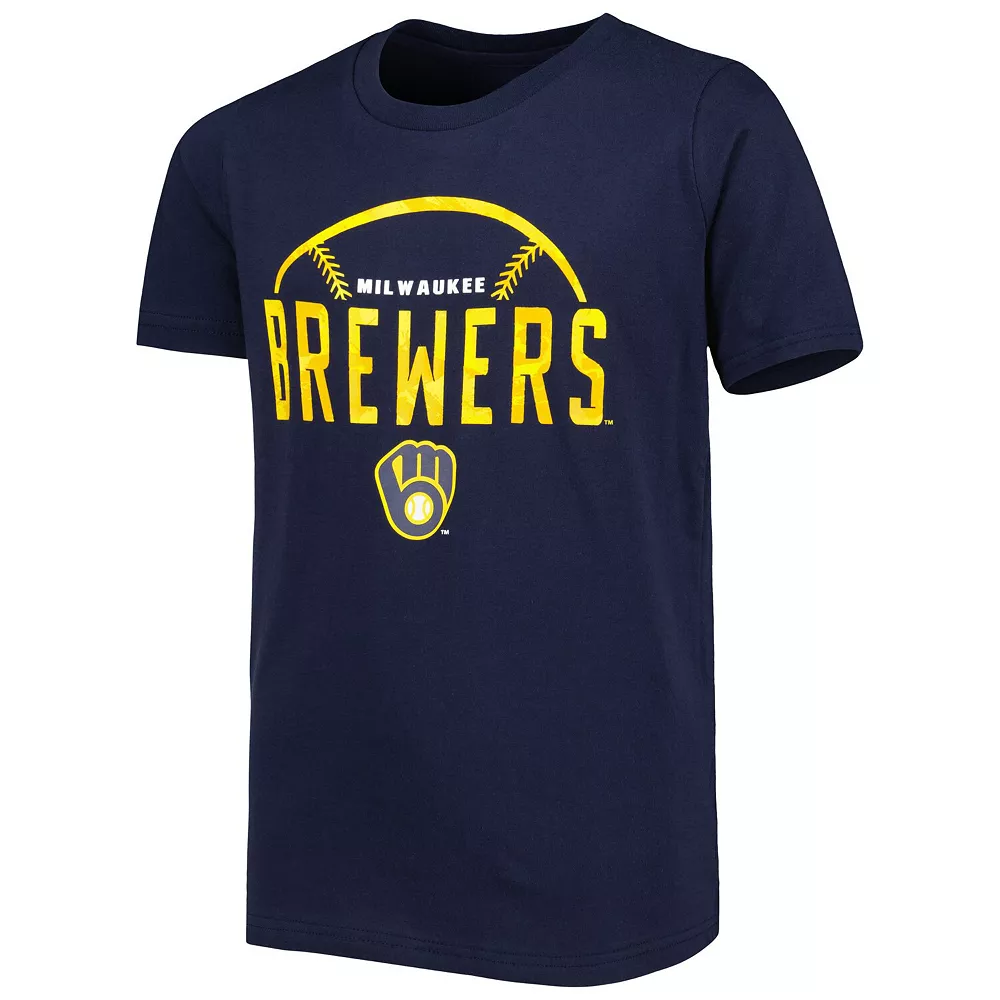 Youth Navy Milwaukee Brewers Blitz Ball T-Shirt 3 Youth Navy Milwaukee Brewers Blitz Ball T-Shirt - Image 3