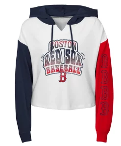 Girls Youth White Boston Red Sox Color Run Cropped Hooded Sweatshirt