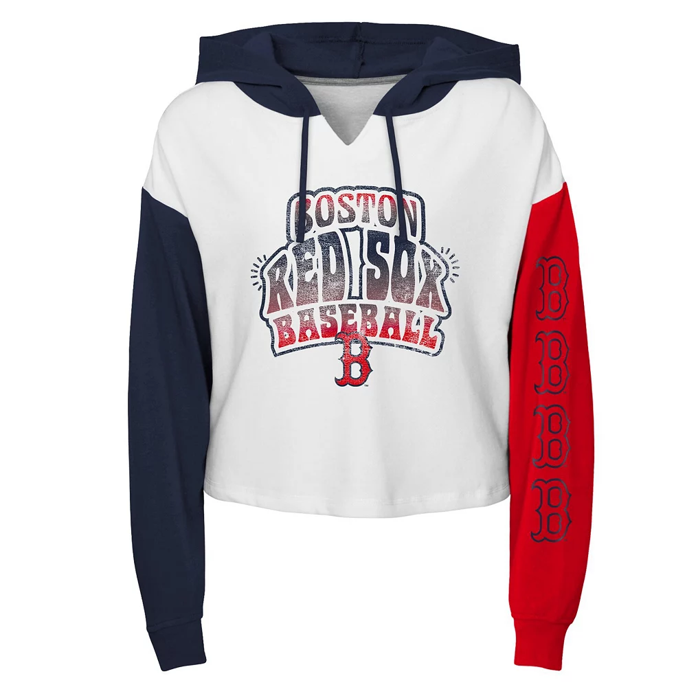 Girls Youth White Boston Red Sox Color Run Cropped Hooded Sweatshirt 1 Girls Youth White Boston Red Sox Color Run Cropped Hooded Sweatshirt